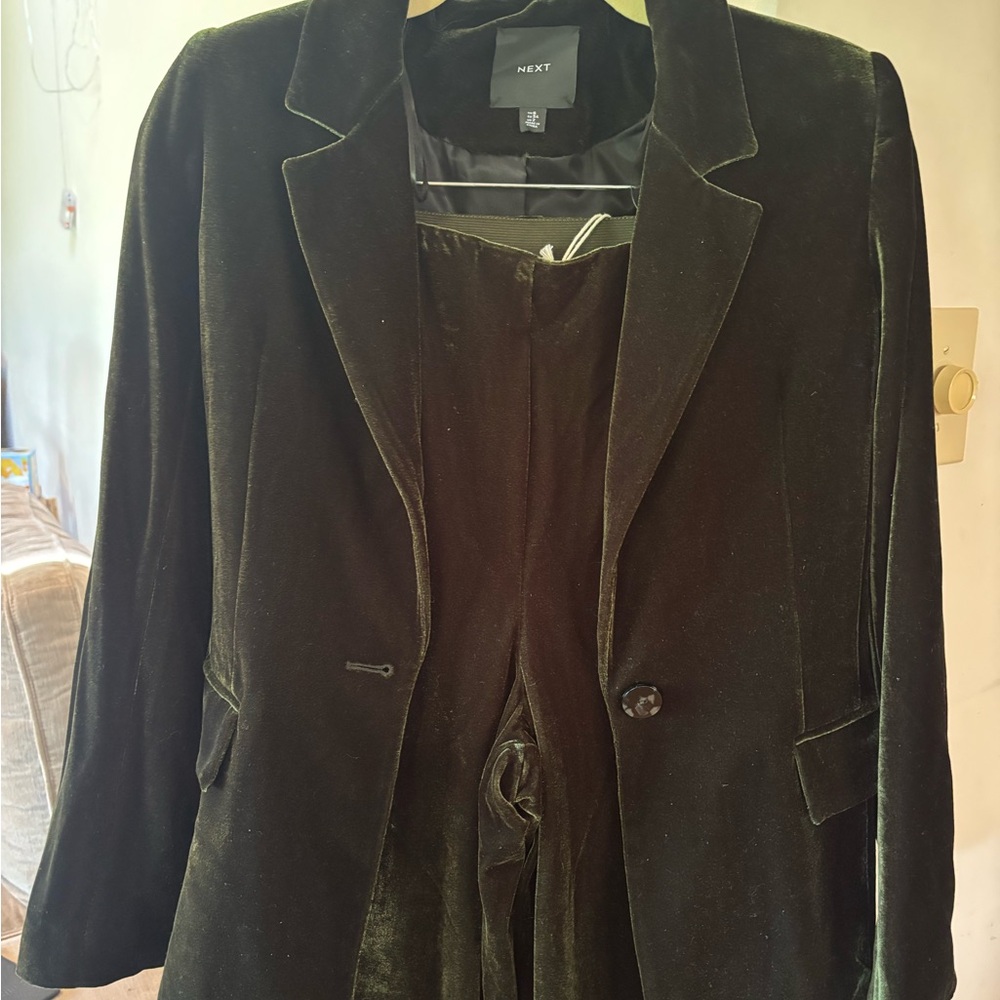Next Women's Deep Green recycled Velvet Suit